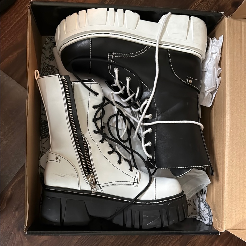 Dolls Kill Black and White Combat Boots size 9